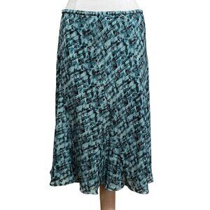 Jones New York Silk Midi Skirt Abstract Teal Black Lined Fairy Cottage Midi 16